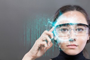 Lady wearing smart glasses